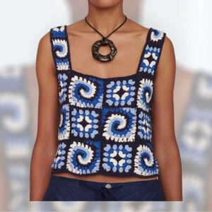 Staud Women’s Psychedelic Blue Crocheted Top Size XL